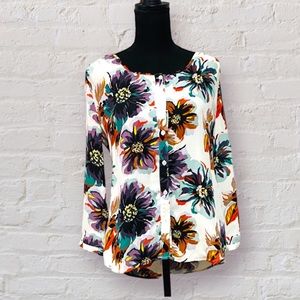 Lands End White Floral Button Down Blouse Size 6